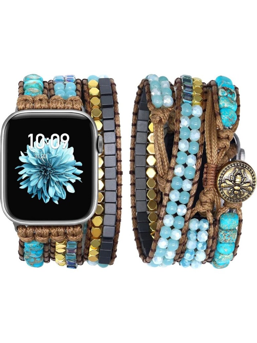 Women's Turquoise Boho Beaded Band Compatible with Apple Stones Bracelet Watch